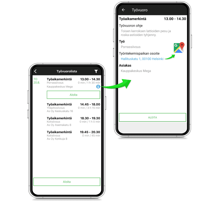 Työvuorolistat ja työohjeet mobiilissa Maxtech Easy
